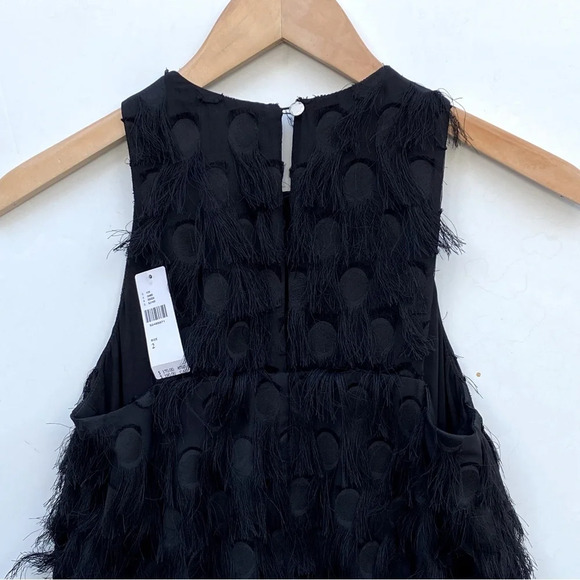 NWT ANTHROPOLOGIE Women’s Black Roxie Textured Fringe Polka Dot Mini Dress - Picture 7 of 8